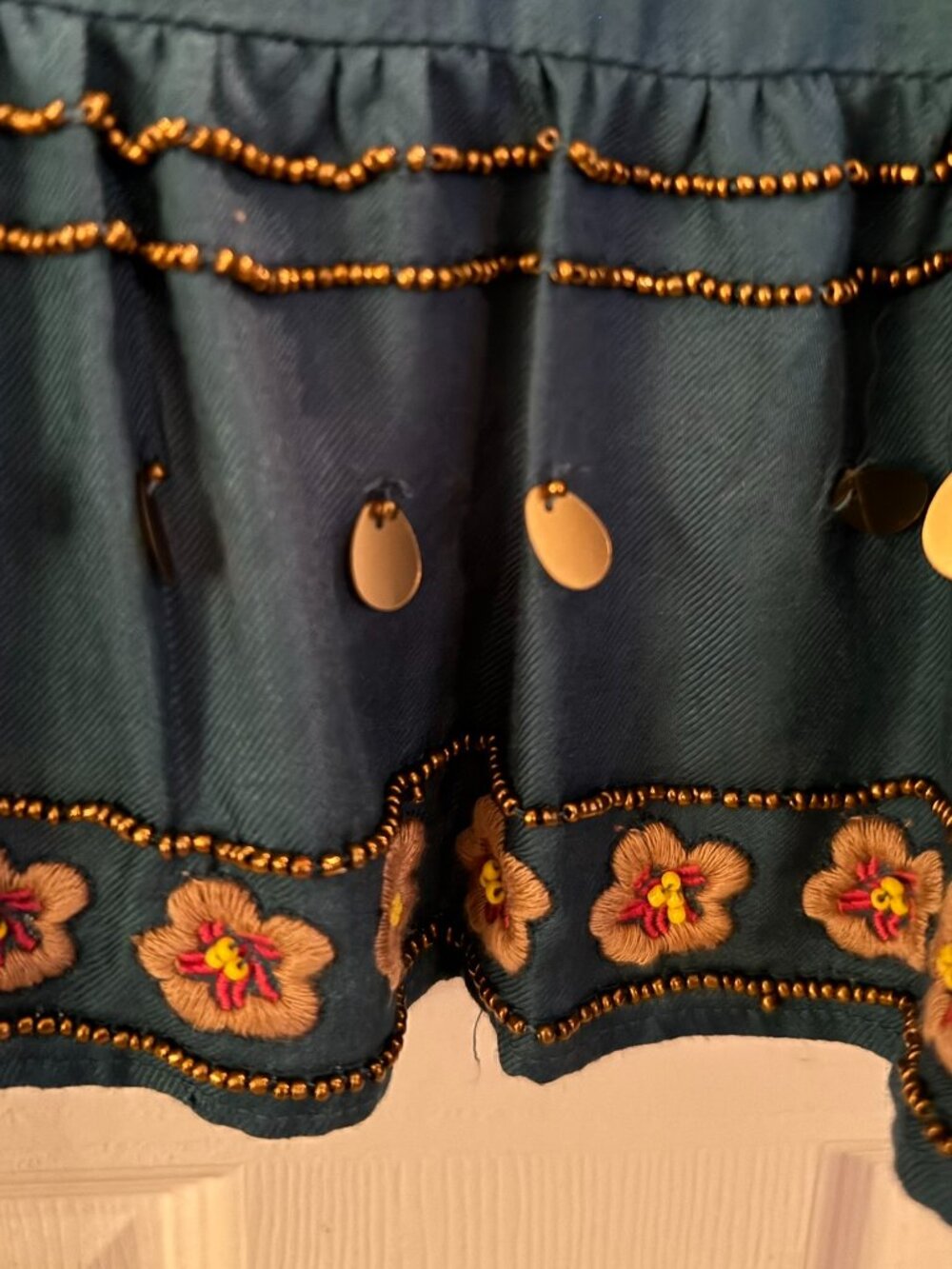 Anthropologie Medium Beaded Embroidered Flowy Teal Tank Top - Picture 8 of 12